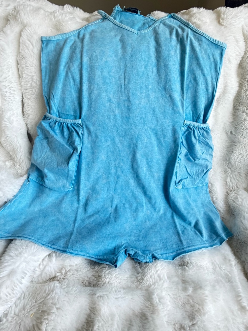 NWOT Zenana Acid Wash Slouchy Knit Romper with Oversized Pockets. Size Medium - Picture 6 of 11